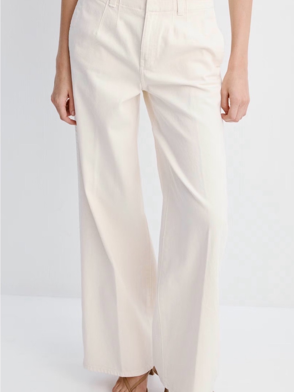 Mango Wide-Leg High-Rise Pants in Cream